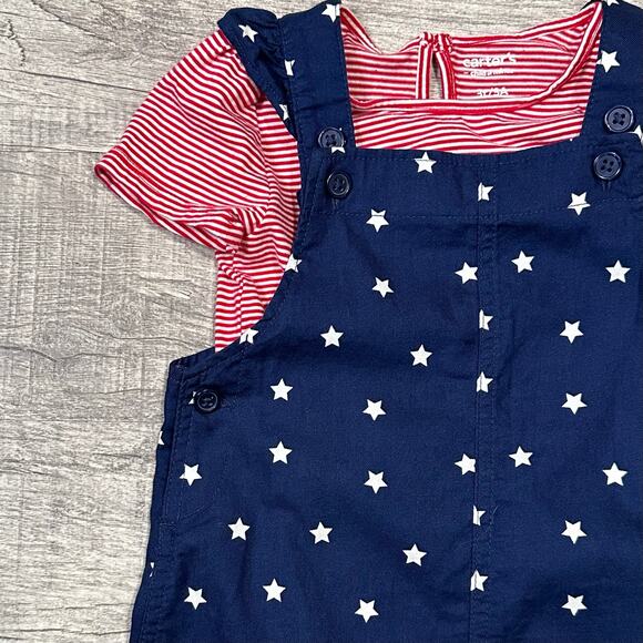 Carters Girls Patriotic Dress Set 3T Navy Stars & Red White Stripe USA Skirtall - Picture 2 of 6